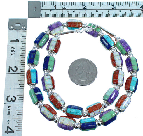 Southwest Multicolor Sterling Silver Inlay Bead Necklace DX117803